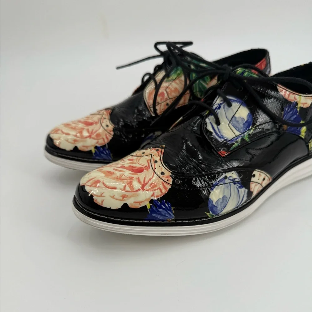 Cole Haan Grand.OS Wingtip Oxford Floral Patent Leather Lace-Up Brogue Shoes
